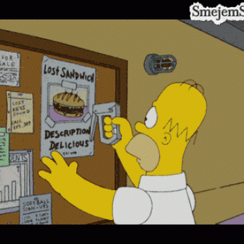 GIF: Homer pripína leták na nástenku