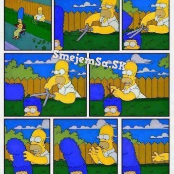 Homer strihá živý plot